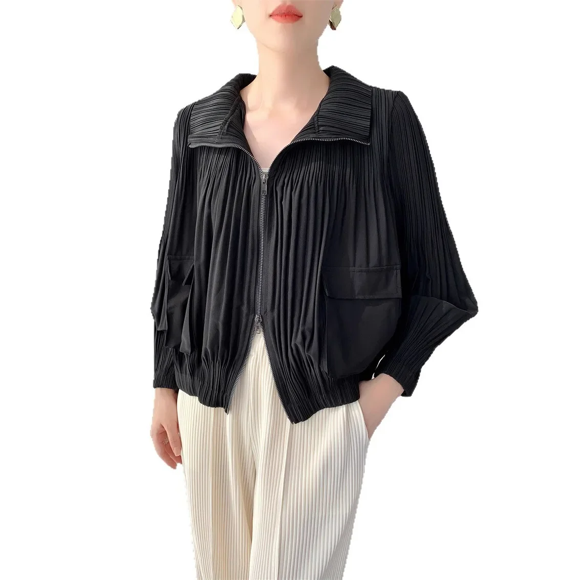 

Miyake Pleated Fashion Casual Zip Jacket 2025 Summer New Premium Sense Miyake Hundred Fashion Solid Colour Loose Top Long Sleeve