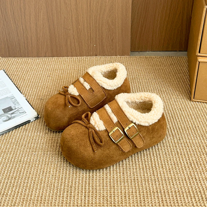 Round Toe Lace-Up Snow Boots Winter New Suede Buckle Soft Sole Anti-Slip Wear-Resistant Booties 2025 Trend Running Walking Shoes