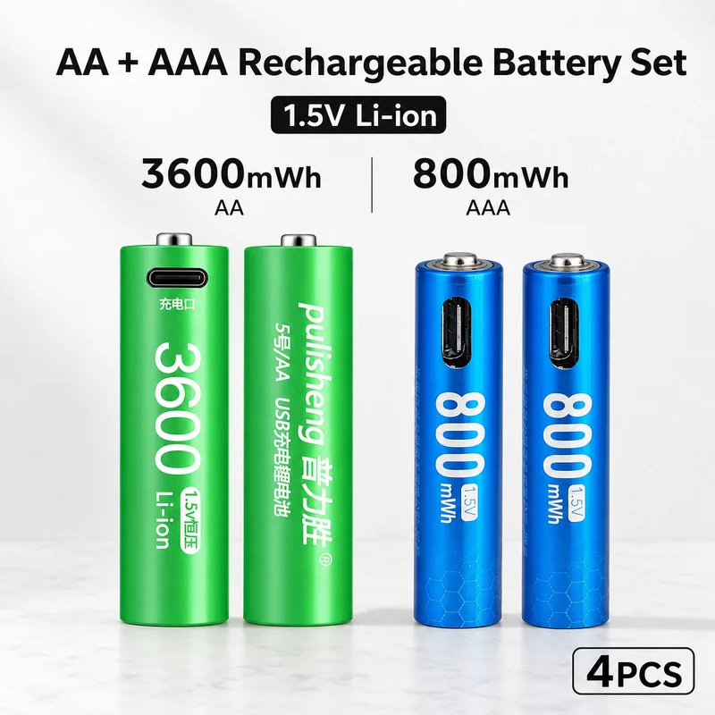 USB Rechargeable AA AAA Lithium Battery 1.5V Constant Voltage Replacement Cell for Microphone Door Lock Toy Use