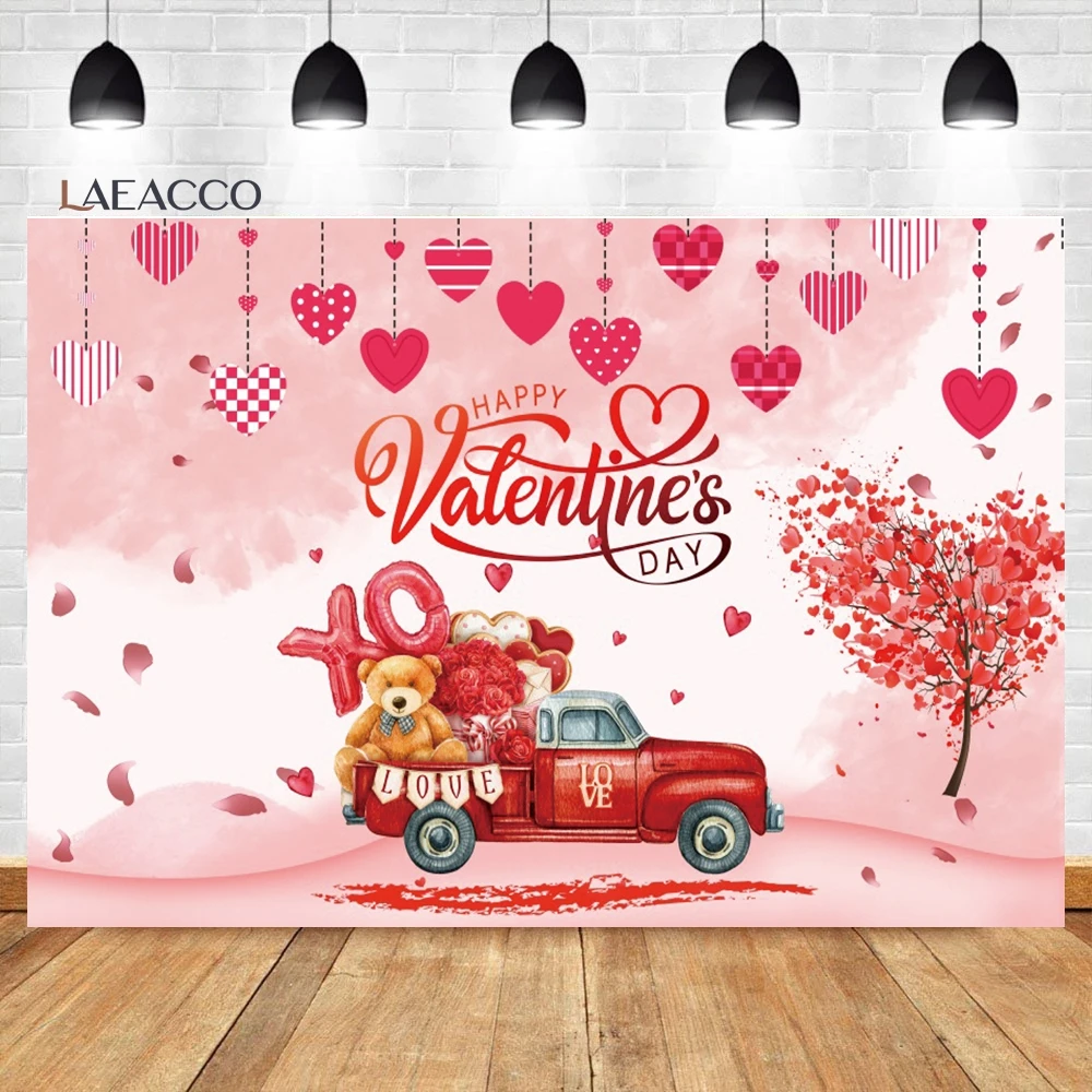 Laeacco Valentine’s Day Backdrop Watercolor Flowers Sweet Red Pink Heart Wall Romantic Couple Portrait Photography Background