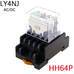 LY4NJ HH64P AC 110V 220V DC 12V DC 24V 14PIN 10A silver contact Power Relay Coil 4PDT with socket Base LY3NJ HH62P LY2NJ