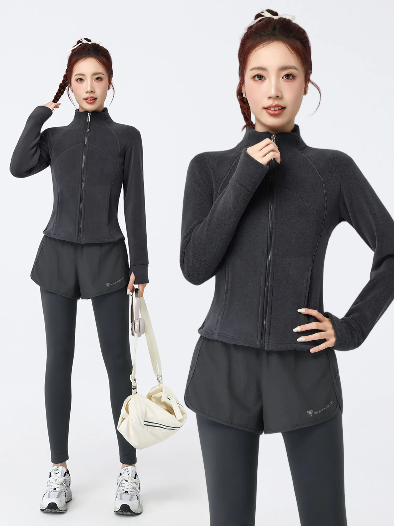 

Двусторонний теплый спортивный костюм для женщин: новая зимняя коллекция для активного отдыха, утренних пробежек и фитнес-тренировок, комплект с длинными рукавами