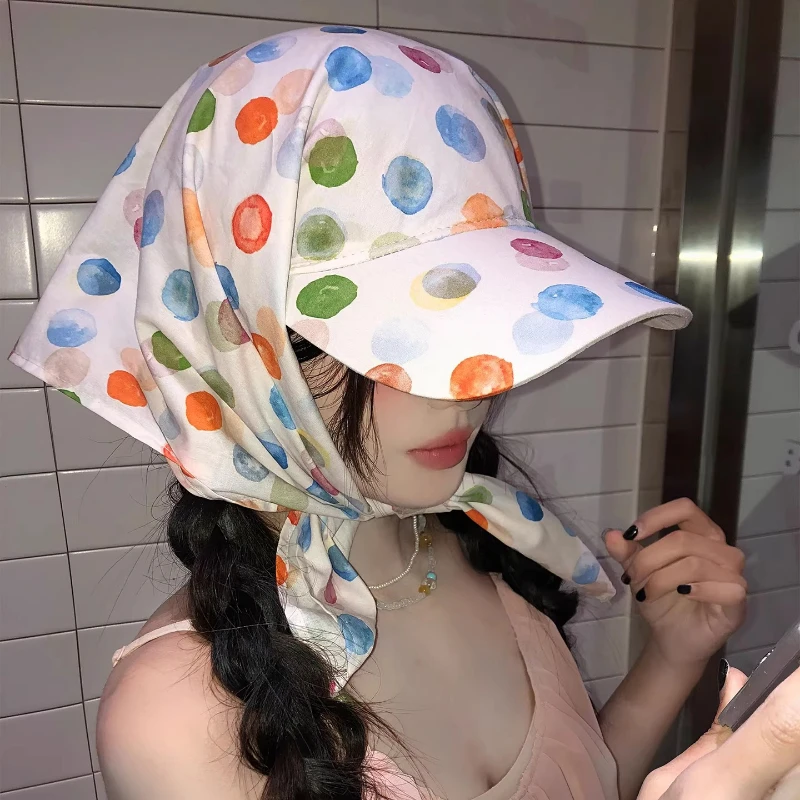 

Niche Korean Gradient Polka Dot Jacquard Triangle Bandana Hat Summer Face Small Sunscreen Sunshade Baseball Caps for Women