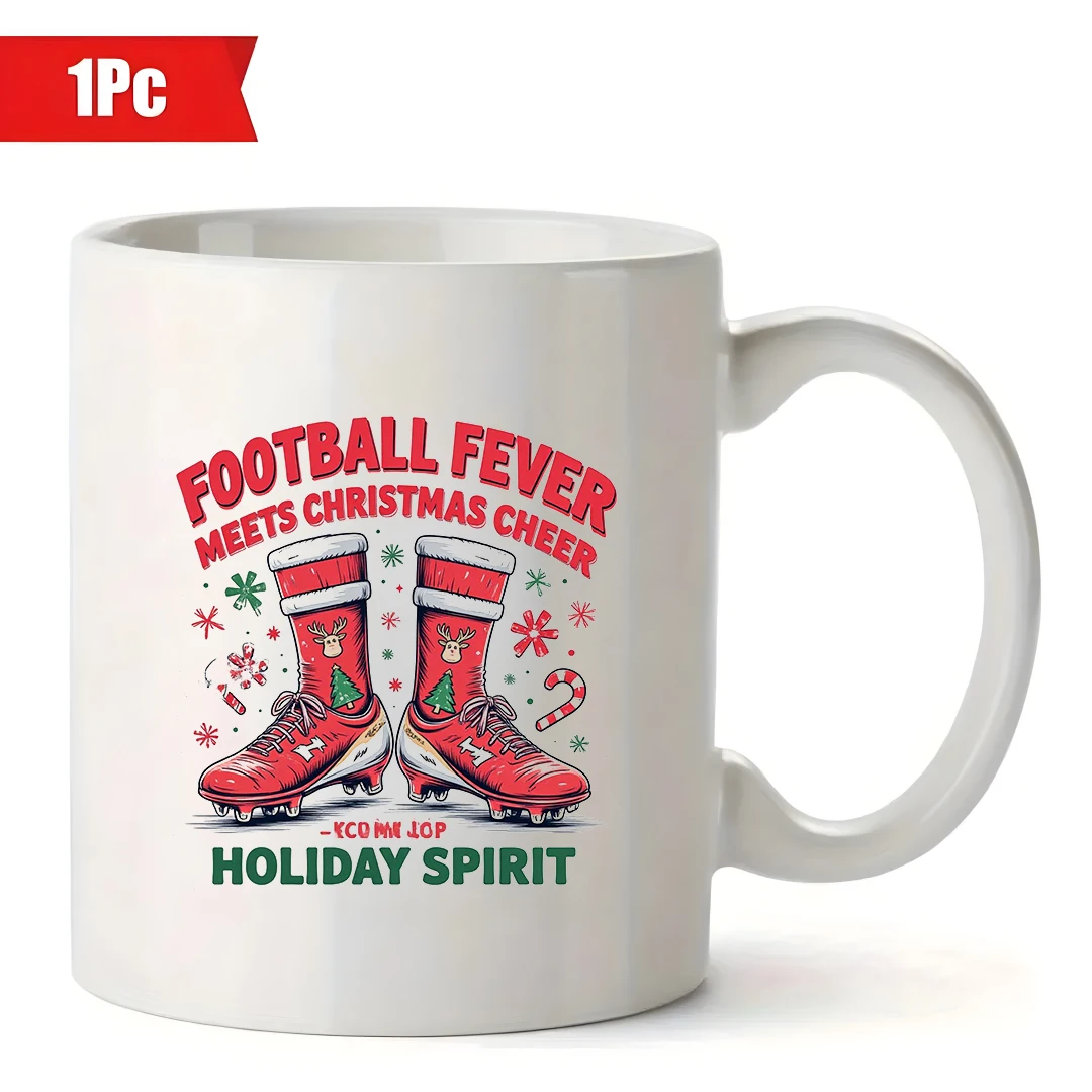 11oz Christmas Soccer Mug + Festive Themed Cup Perfect Christmas Gift for Kids Office Coffee Cup Suitable for Family