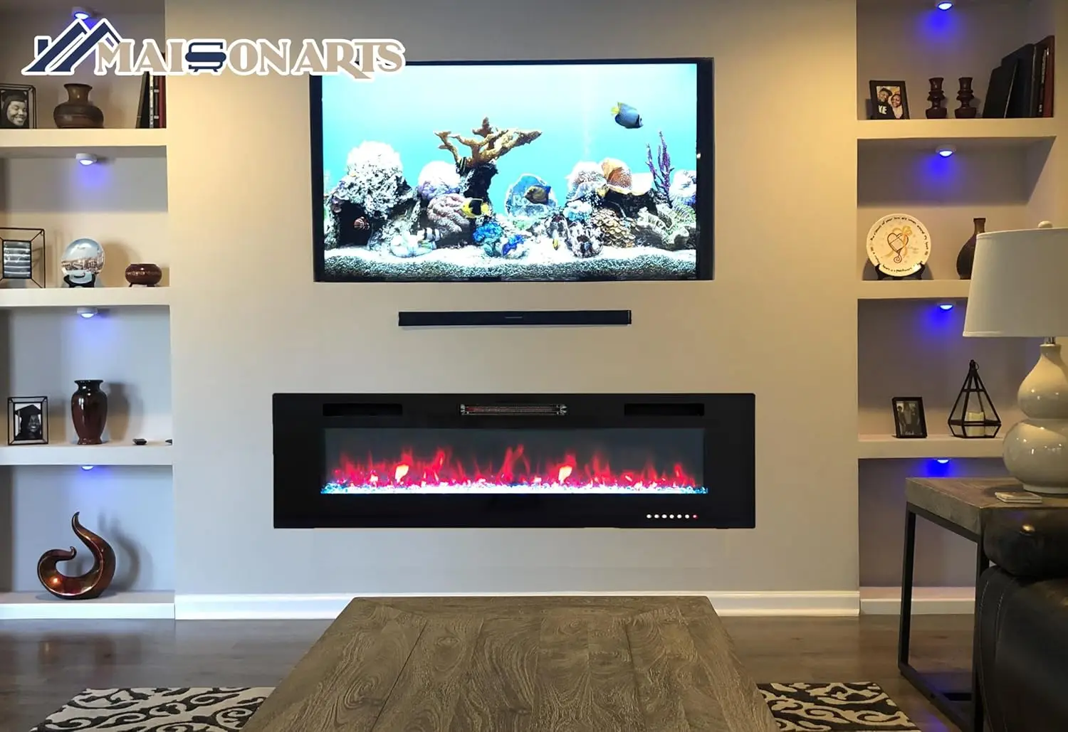 60" Electric Fireplace Indoor Wall Mounted & Recessed Fireplace Heater with Remote Control & Touch Screen,8hrs Timer