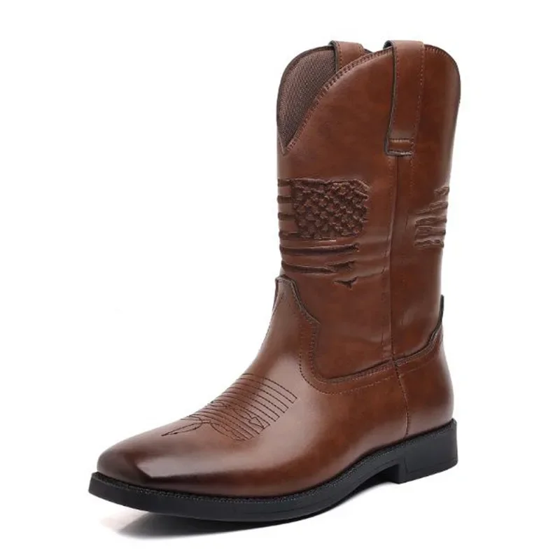 

Men's Goth Leather Nonslip Slip On Round Toe Buckle Low Heeled Casual Shoes Winter Outdoor Cowboy Boots Men Shos Warm Zapatilla