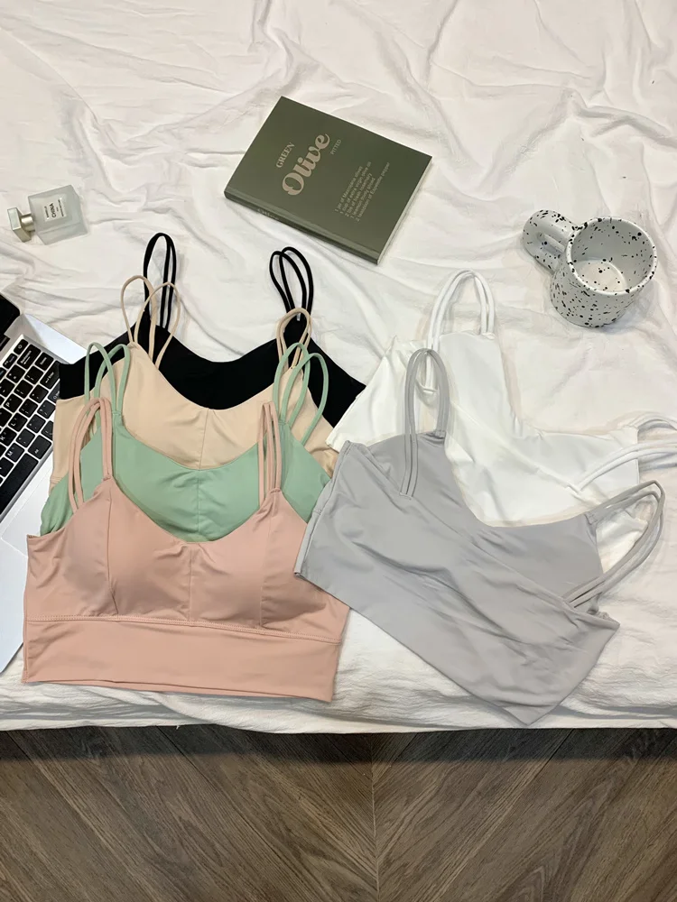 Ice Silk Seamless Sports Bra Women's Beautiful Back Strap Thickened Vest No Steel Ring Underwear Matching Sports Bra