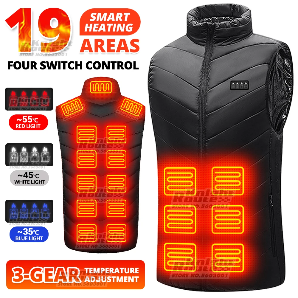 19 Areas Self Heating Vest Men\'s Thermal Women\'s USB Heated Vest Warm Clothing Fishing Camping Washable Winter Heating jacket