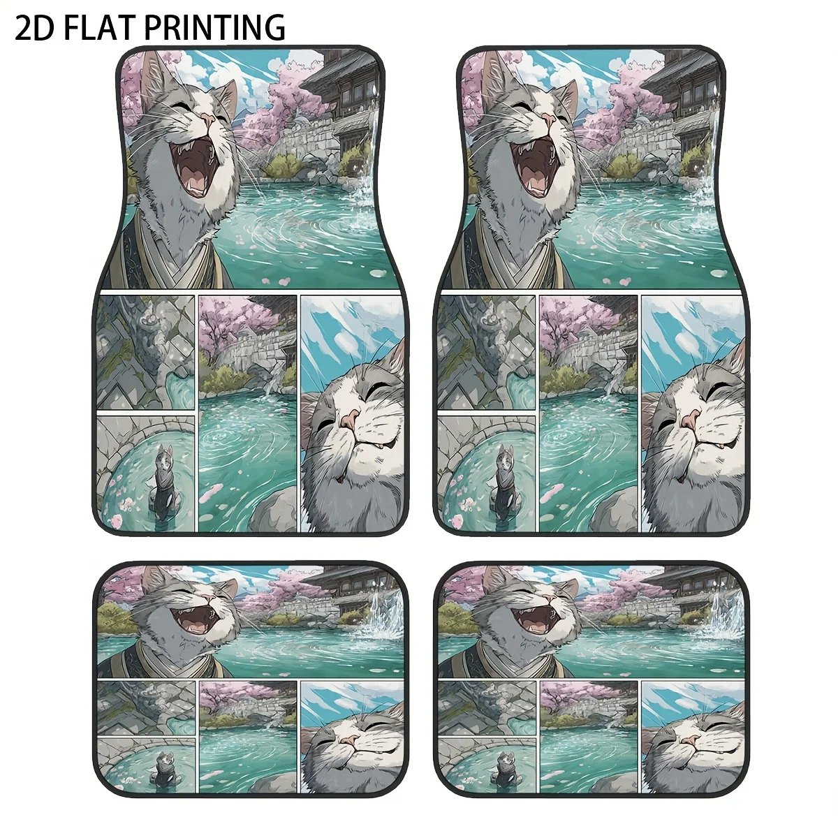 

4pcs Colorful Otter Pattern Car Floor Mats, Universal Polyester Material, All-Season Vehicle Interior Protection Decorative Mats