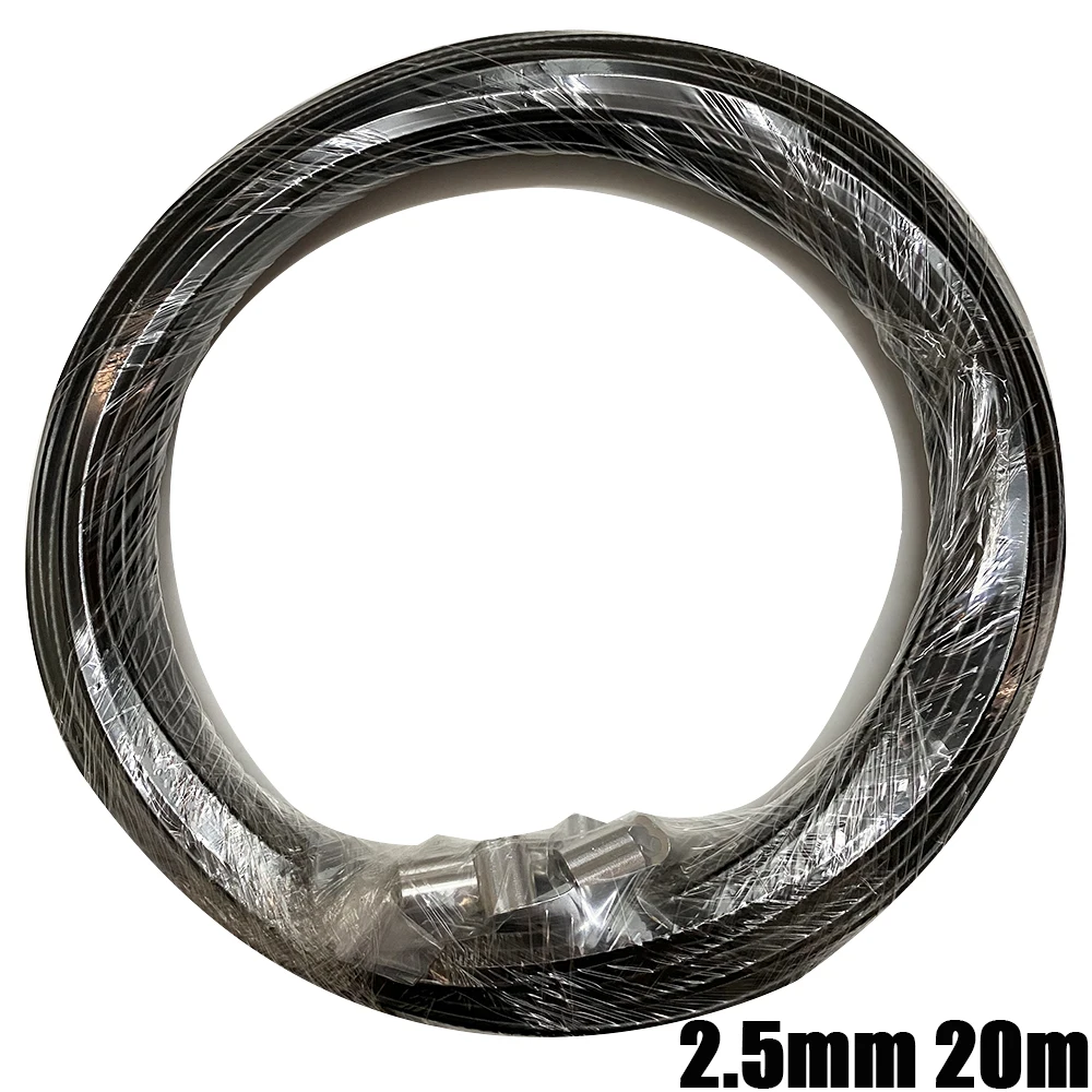 20Meter Steel PVC Coated Flexible Wire Rope Black Soft Cable Stainless Steel Rustproof Clothesline OD 2.5mm WIth Aluminum Sleeve