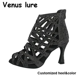 Op Maat Gemaakte Venus Lokken Kristallen Jurk Schoenen Latin Dansschoenen Satijn Salsa Dansen Sandalen Voor Vrouw