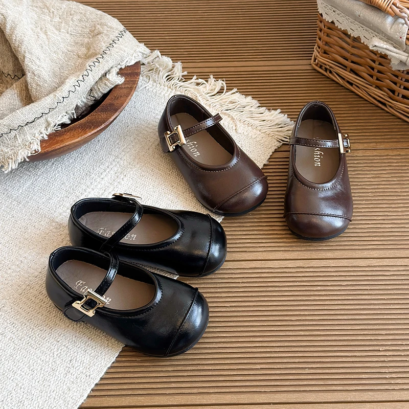 

Детские повседневные туфли для девочек: круглый носок, низкий вырез, шикарные, однотонные, нескользящие, универсальные, на плоской подошве