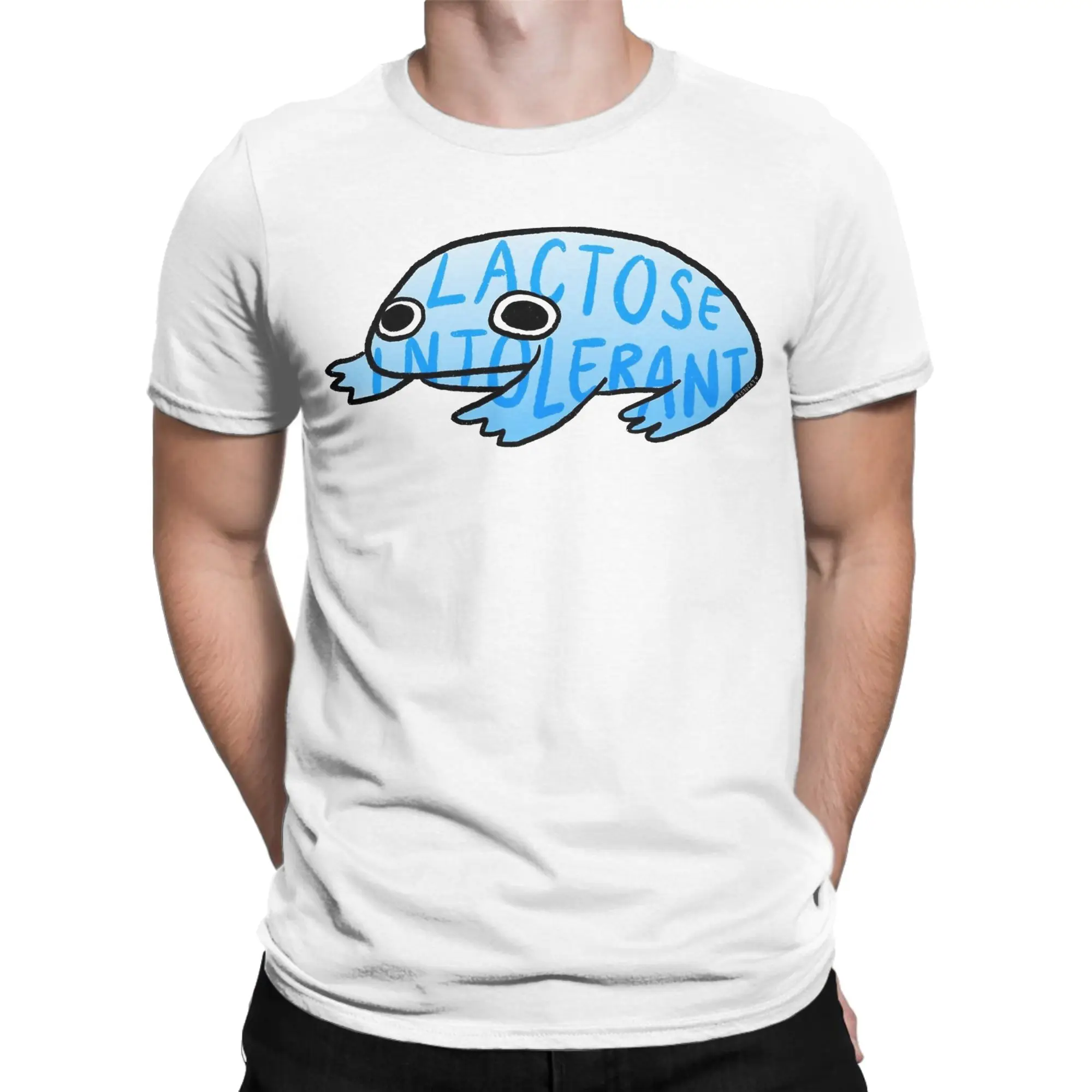Lactose Intolerant Blue Gradient Crying Frog Men T Shirt  Vintage Tees Short Sleeve Crewneck T-Shirts Cotton Plus Size Clothes