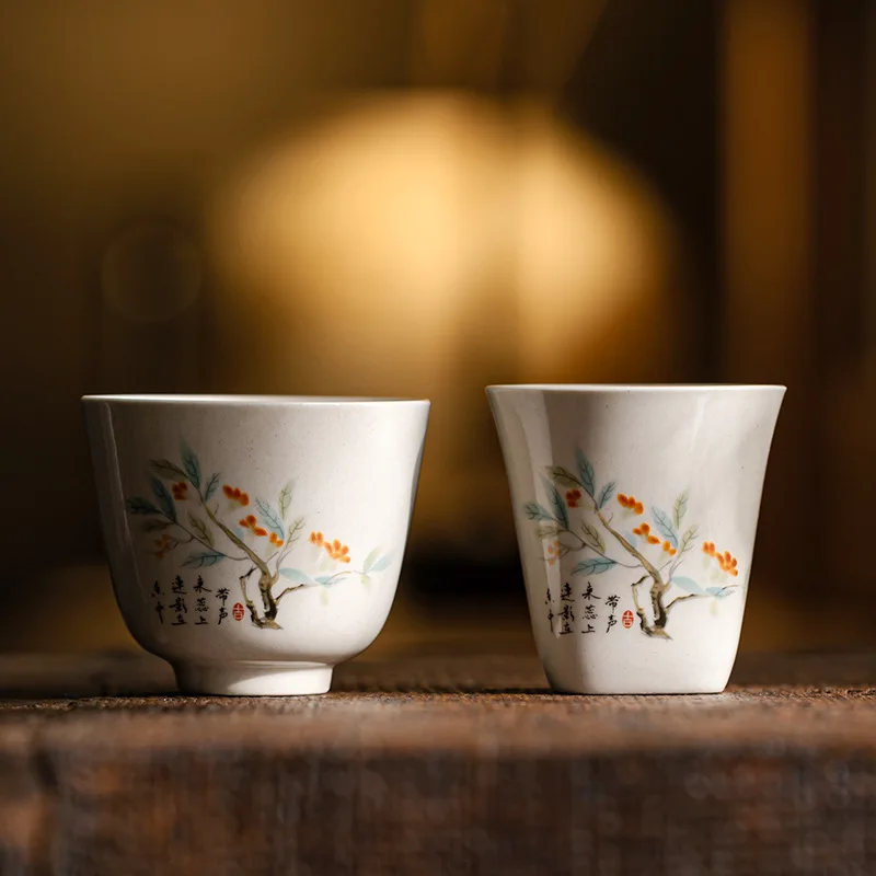 Plant Ash Hand Painted Ceramic Tasting Cup Kung Fu Tea Underglaze Color Master Teacup Personal Teaware Gift for Tea Lovers