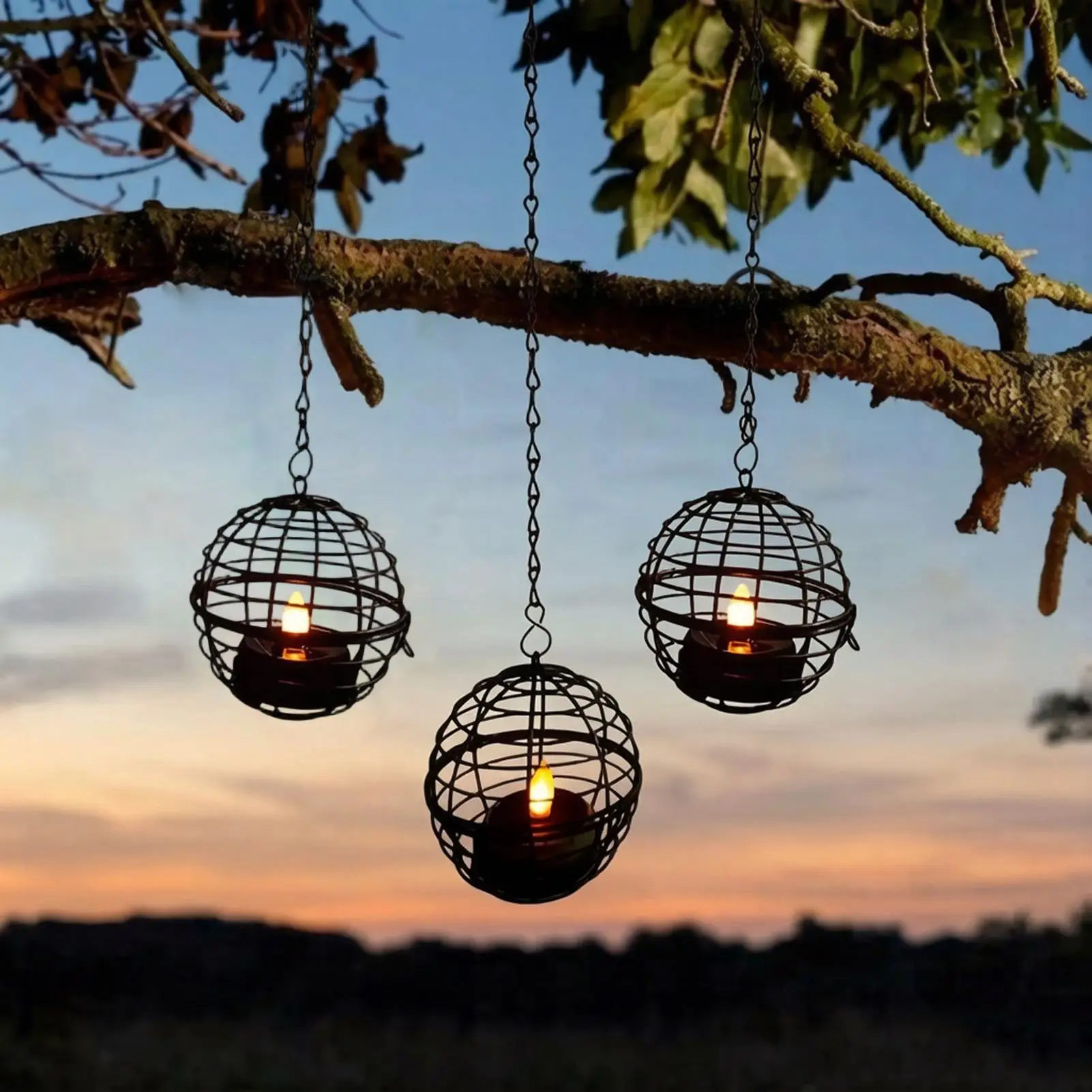 Solar Tealight Candle Outdoor Decorative Ball Cage Candle Holder Solar Powered Tealights for Porch Patio Garden Yard Farmhouse