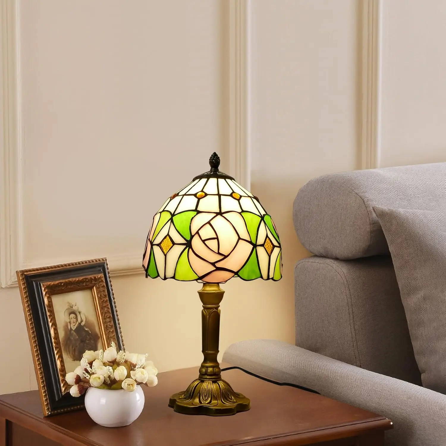 

Настольная лампа в стиле розового стекла ручной работы, прикроватная лампа из витражного стекла, настольная лампа для чтения для спальни, дома, офиса