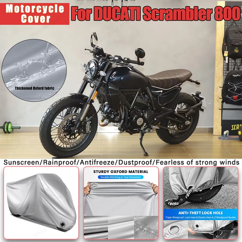 غطاء دراجة نارية بدون أذن لـ DUCATI Scrambler 800 - حماية لكامل الجسم في الهواء الطلق، ملحقات موتو واقية من الشمس مقاومة للماء والغبار