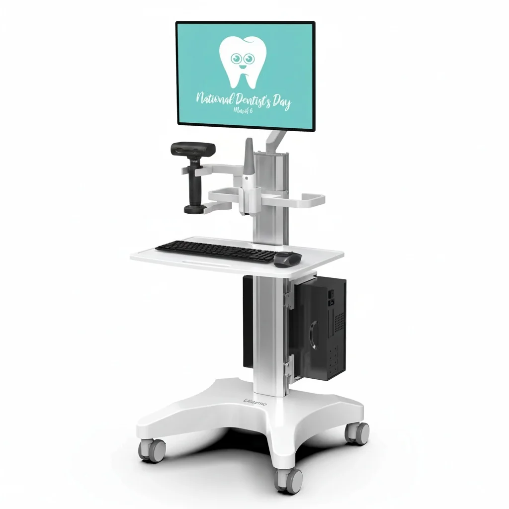 

Medical Trolley Cart, Aluminum Monitor Mount Mobile Dental Cart, for iTero Sirona Planmeca 3Shape, Hospital Workstation