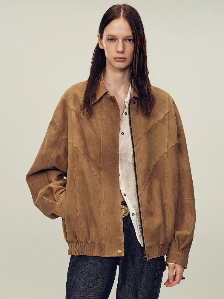 

Vintage Genuine Leather Suede Jackets for Women Autumn Winter 2026 New High-end Simple Loose Classic Casual Real Sheepskin Coat