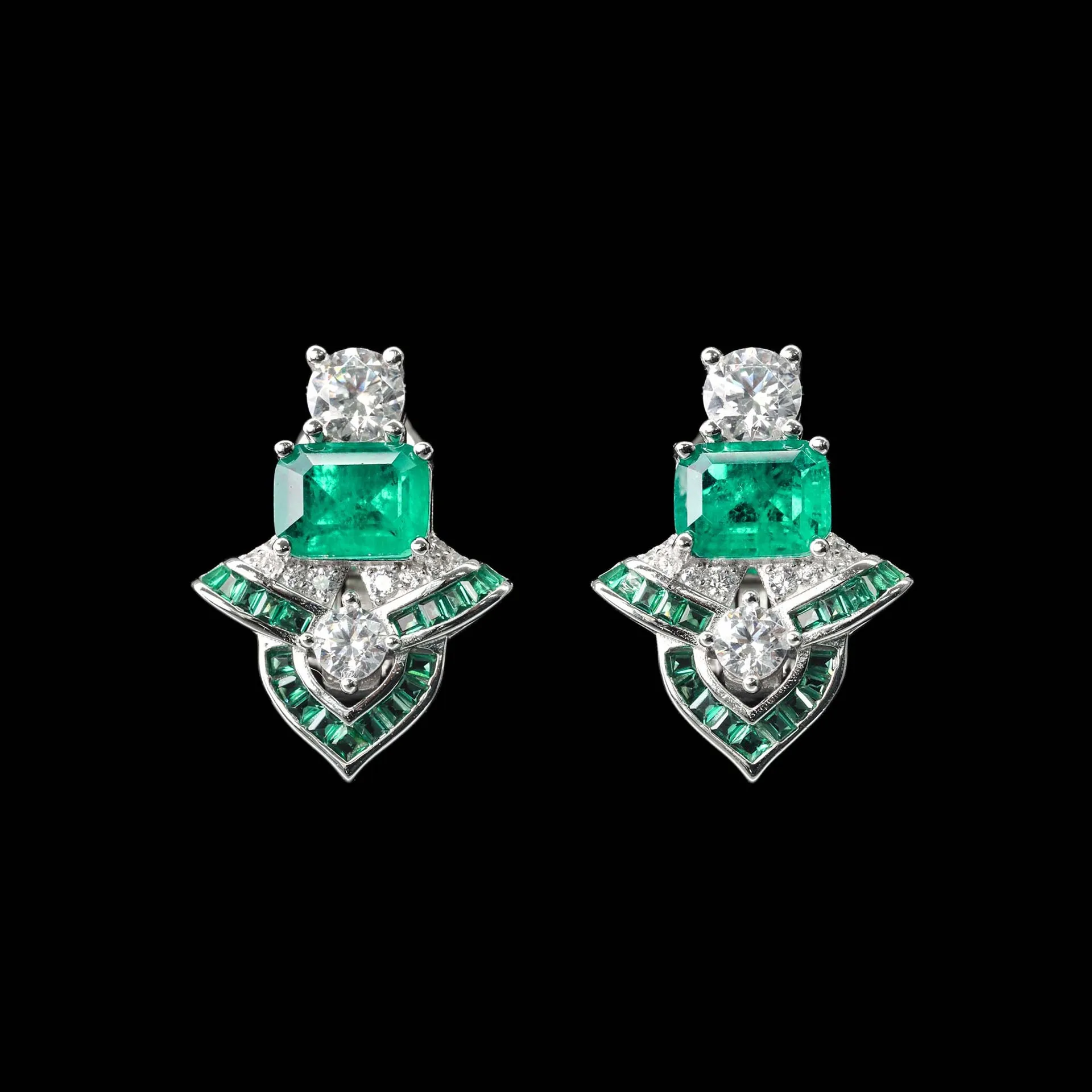 Lab-Grown Emerald Cut Ear Studs Fine Jewelry 925 Sterling Silver Artdeco Style Elegant Daily Engagement Jewelry For Women
