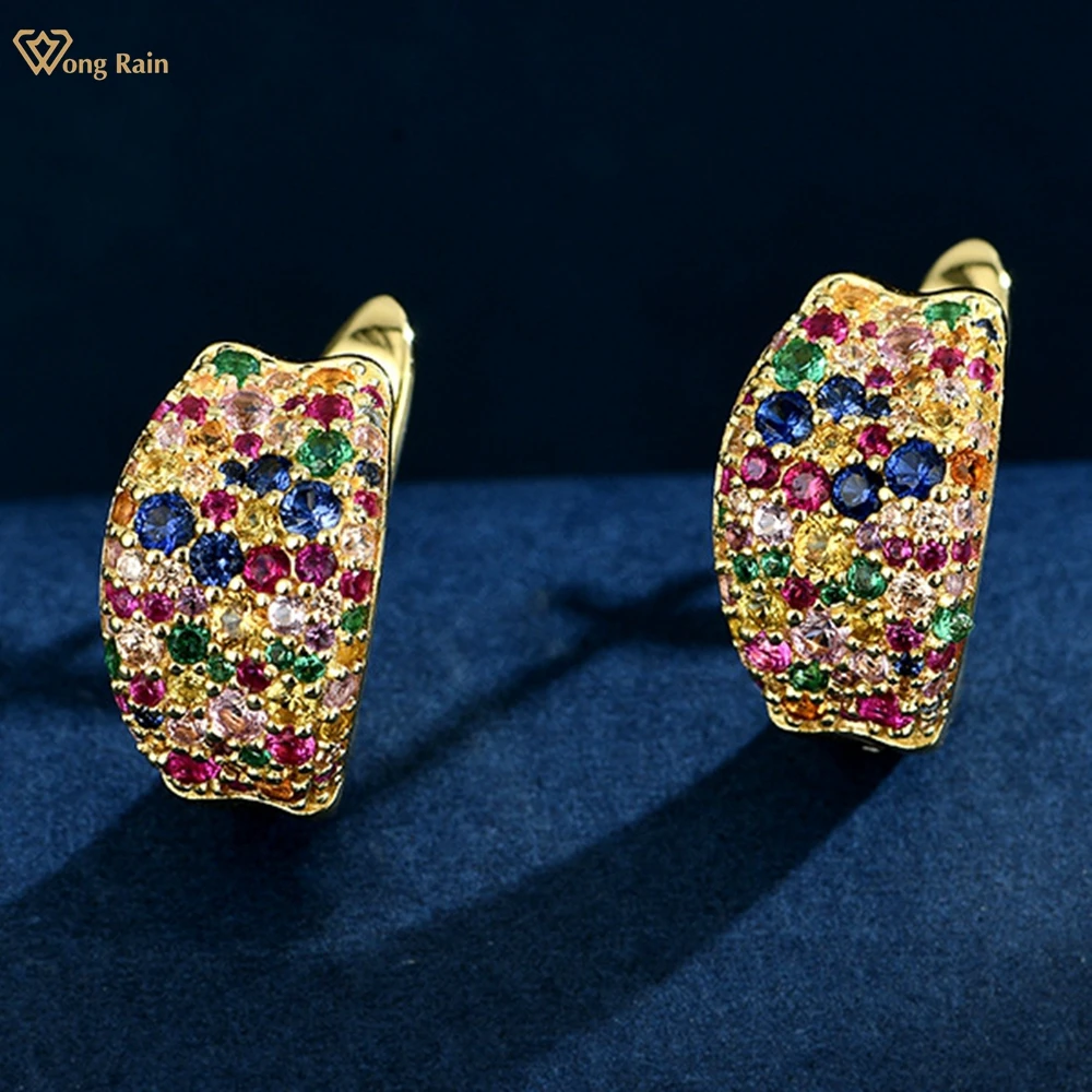 

Wong Rain Vintage Solid 925 Sterling Silver Sparkling Sapphire High Carbon Diamond Gemstone Colorful Hoop Earrings Fine Jewelry