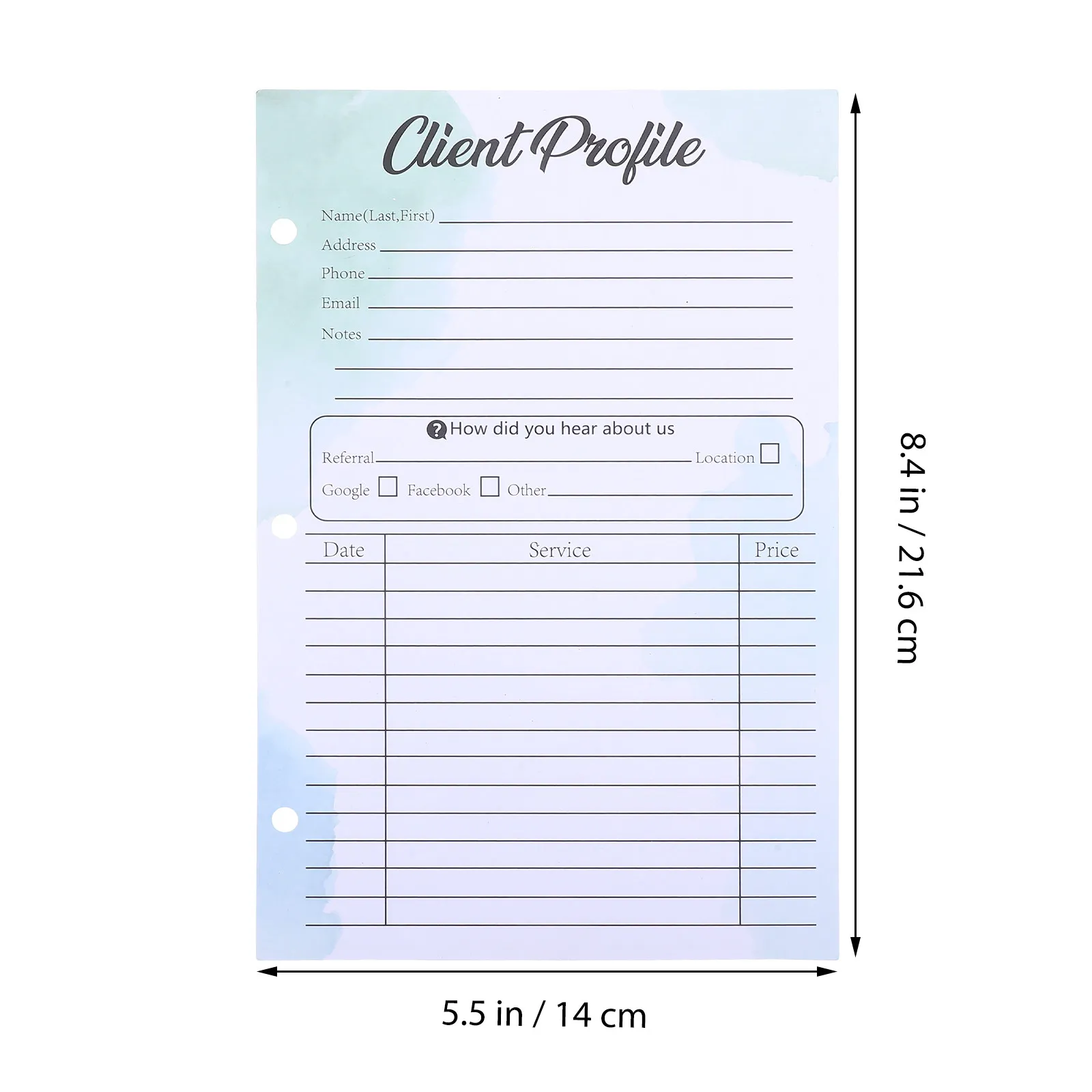50Pcs Client Profile Cards Paper Hole Punch Design for Binder Customer Information Sheets Record Document Safety Information