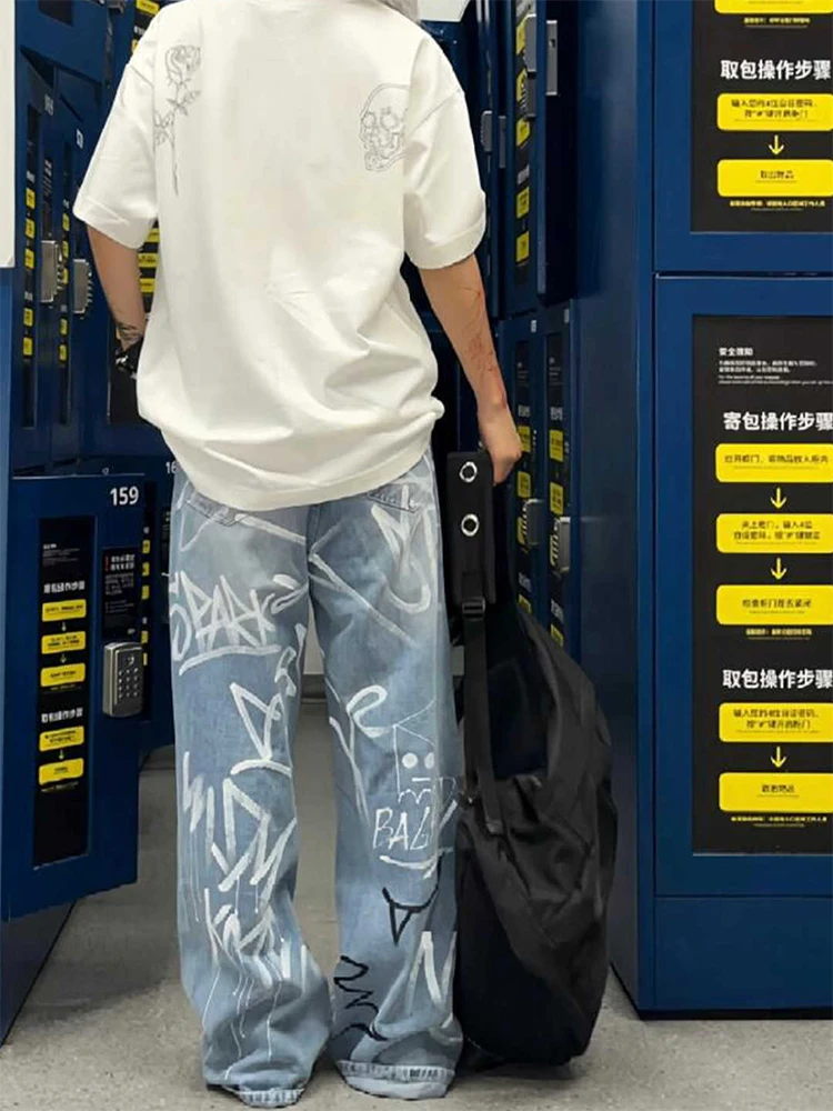 Женские мешковатые джинсы с граффити в стиле гранж в американском стиле ретро Harajuku High Street 2000-х годов, широкие джинсы Y2k, японские джинсовые брюки, новинка в стиле хип-поп