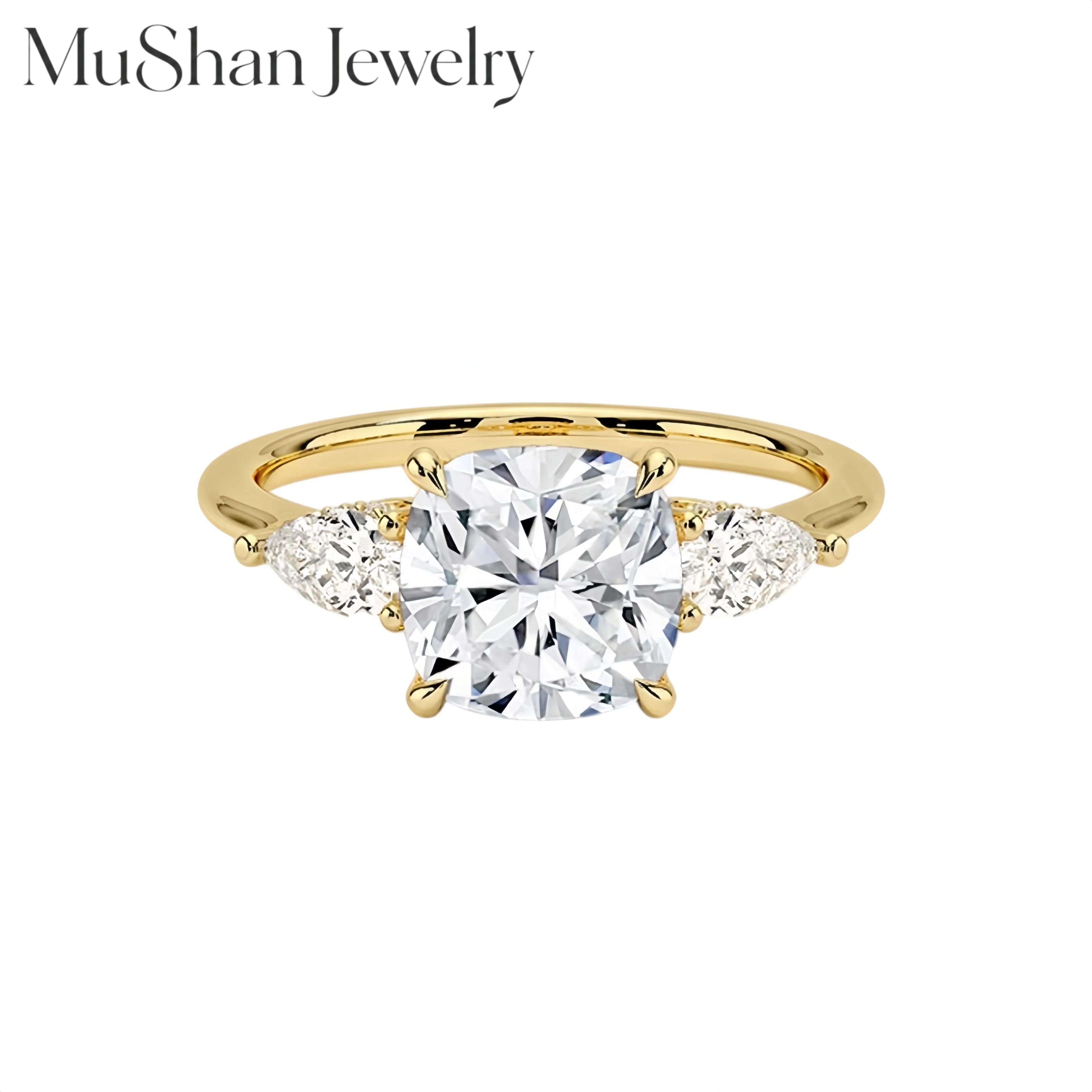 MUSHAN Encircled Brand S925 pure silver inlaid 1/2/3/4/5/6 carat moissanite ring light luxury three stone wedding ring