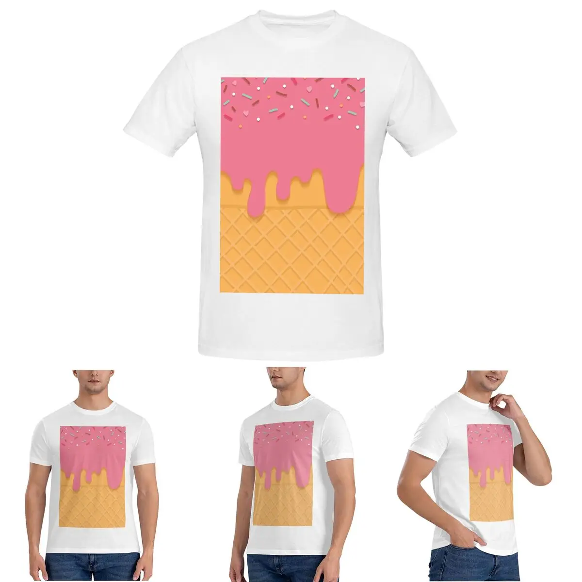

Pink Ice Cream T-Shirt for Men Cotton Plus Size T Shirts Men's Short Sleeve Crew Neck Summer Clothes Tops S-6XL