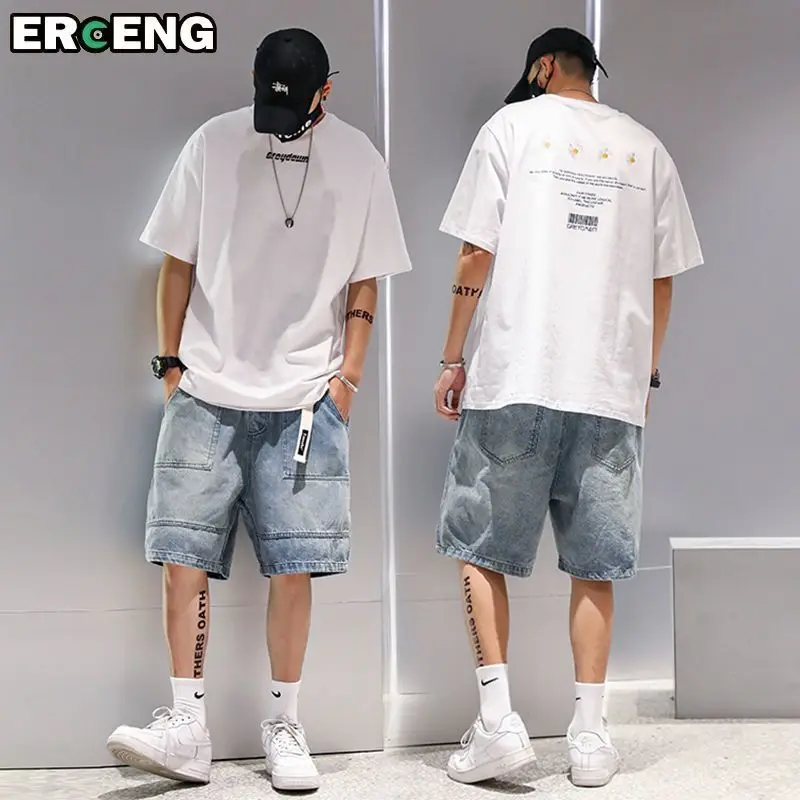 Second Update Denim Shorts Men's Trendy Brand Ins in Summer Wear Japanese Trendy Hip-hop Loose Casual Work Suit Five-point Pants