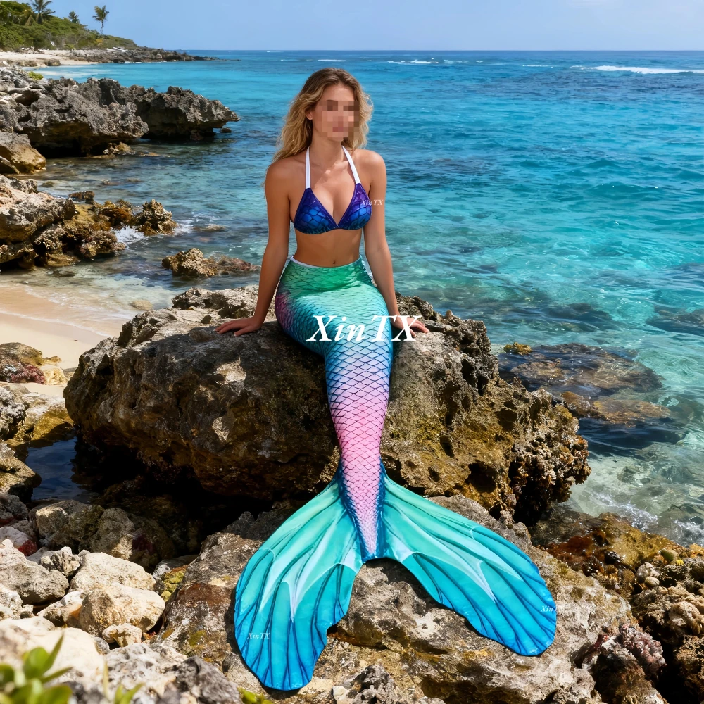 Professional Adult Mermaid Tail Skin Costume Swimsuit For Women Men Bikini Bra Oceanarium Swimming Show Can Be Customized Size