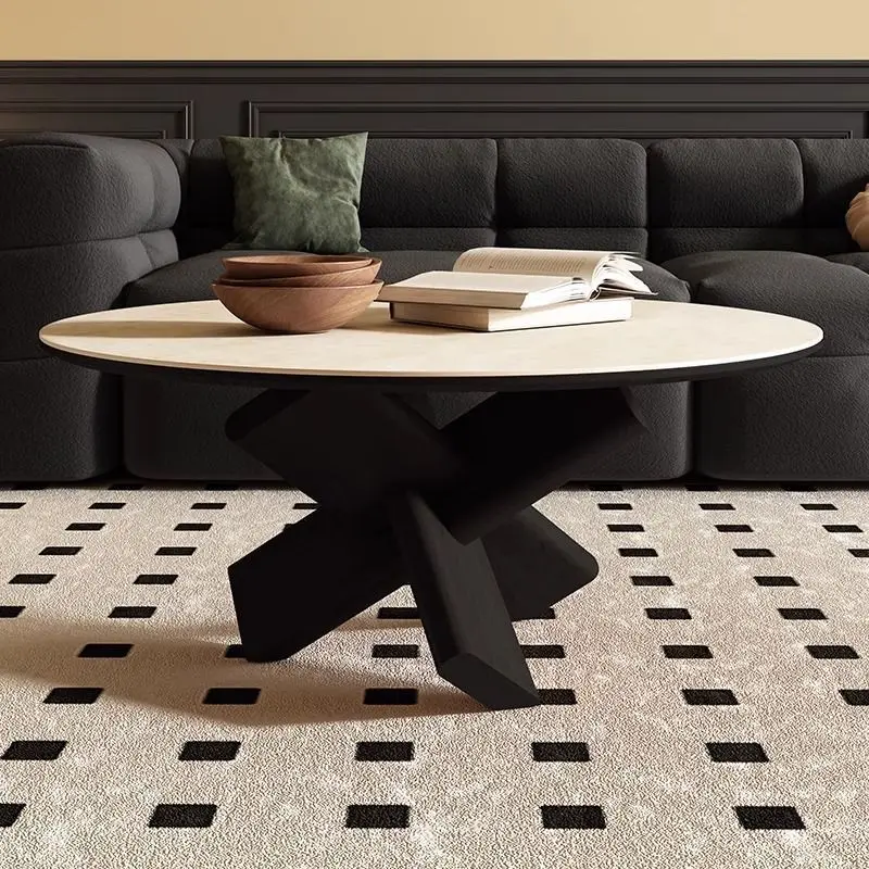 Stolik kawowy w stylu retro rock, blat z litego drewna, do małego mieszkania, okrągły, środkowy, w stylu antycznym, z zapięciem Luban, złącze wpuszczane, kreatywny.