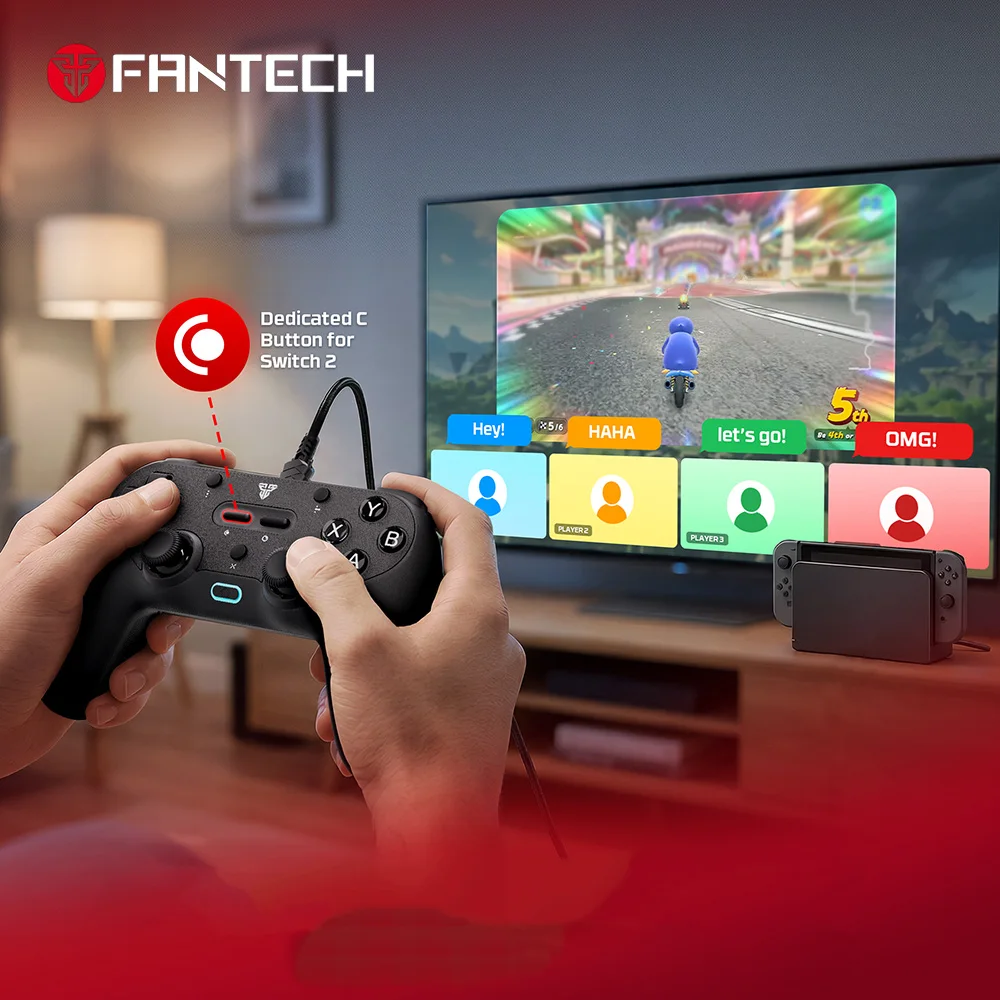 FANTECH EVO GP17 有線マルチプラットフォーム対応ゲームパッド。1000Hzのポーリングレート、ホール効果スティック、トリガー、Cボタンを搭載。Switch2、PS3に対応。