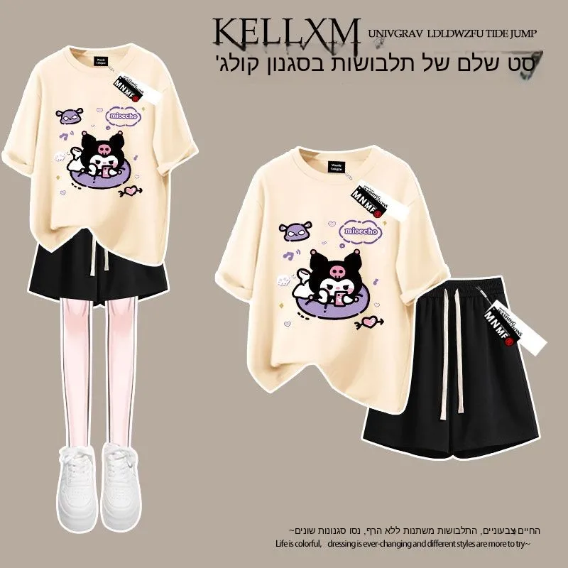 00-ピュアコットン半袖-t-シャツとショーツセット夏クール黒子の少女ルーズツーピースセット-7-～-3-歳の女の子向け