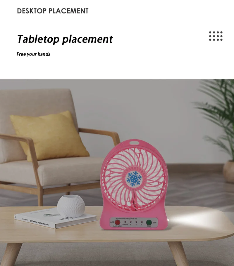 Mini USB de carregamento Desktop Fan, Dormitório Estudantil, Escritório, Portátil, Branco, Preto, Rosa, Plantain, Pequeno ventilador com vento fresco, 24, 2022