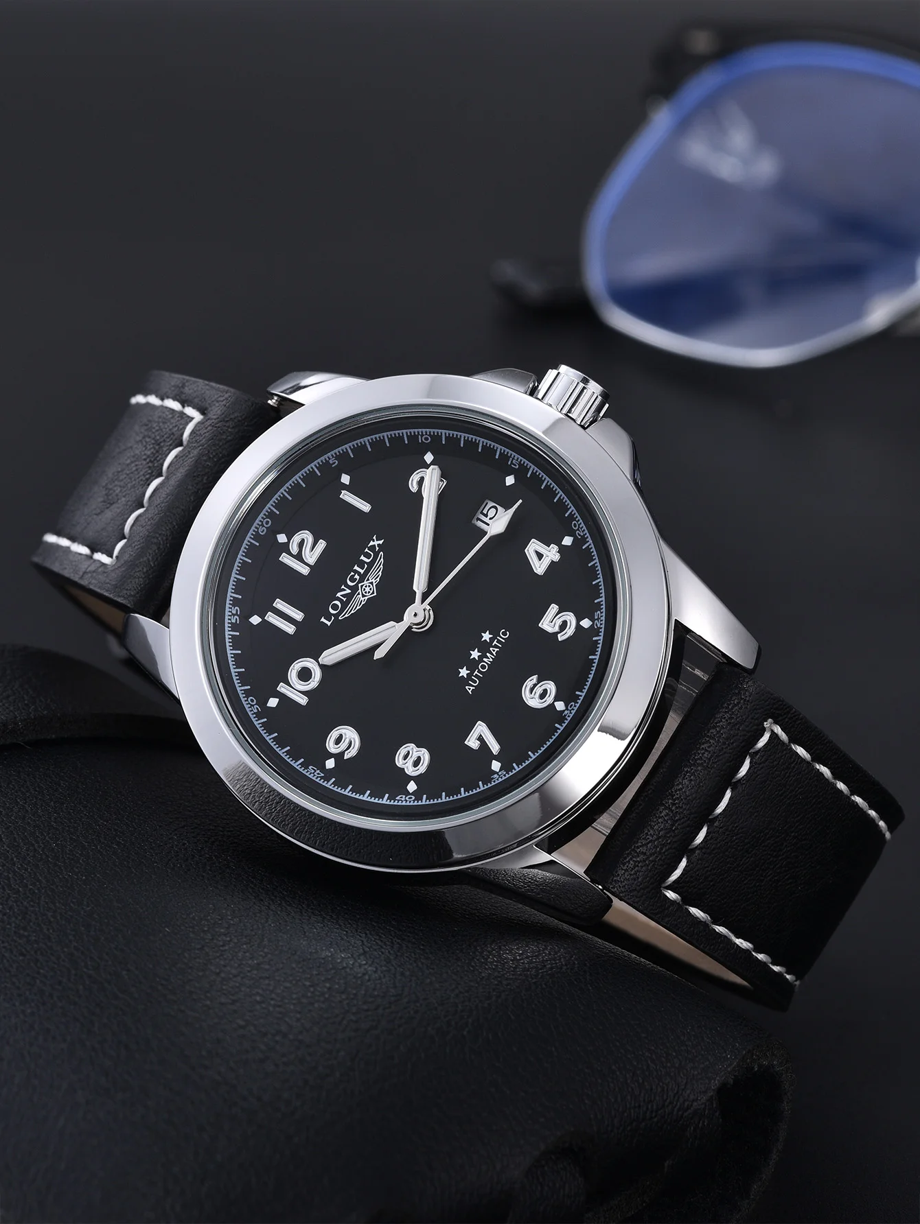 Men's Automatic Mechanical Watch with Blue Leather Strap