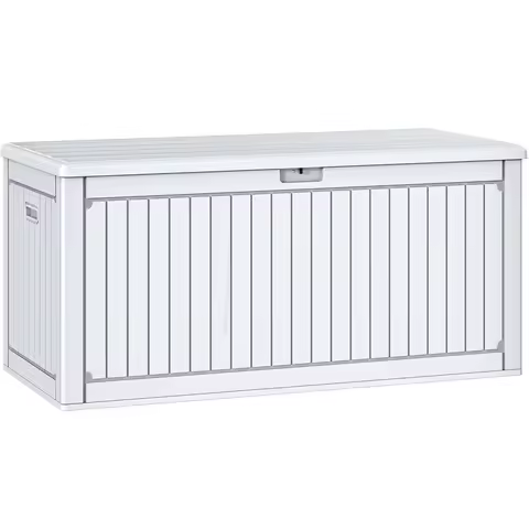 260 Gallon Extra Large Deck Box, DoubleWall Resin Outdoor Storage Box with Flexible Divider for Patio Cushions Pool Supplies Ga