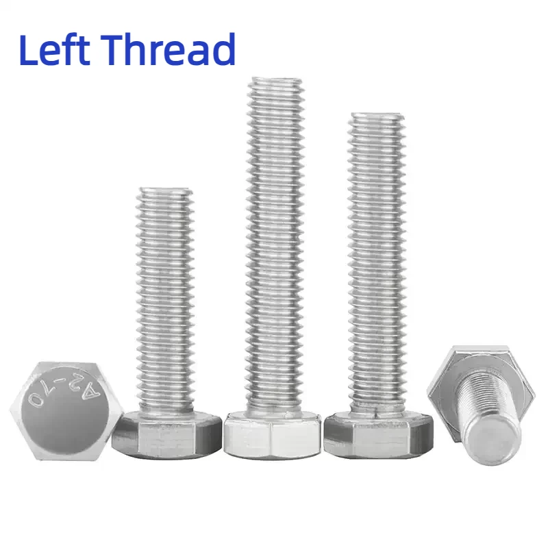 304 Stainless Steel Reverse Thread Hexagon Head Screws M4 to M16 Left Hand Outer Hex Bolts 6-90mm Full Size Hardware Fasteners