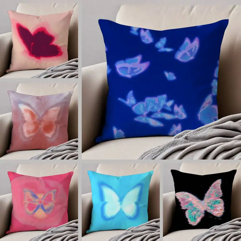 

Dreamlike Butterfly Film Pillow Case Anti-dustmite Pillowcase Invisible Zipper Silky Short Plush Sofa Cushion Cover
