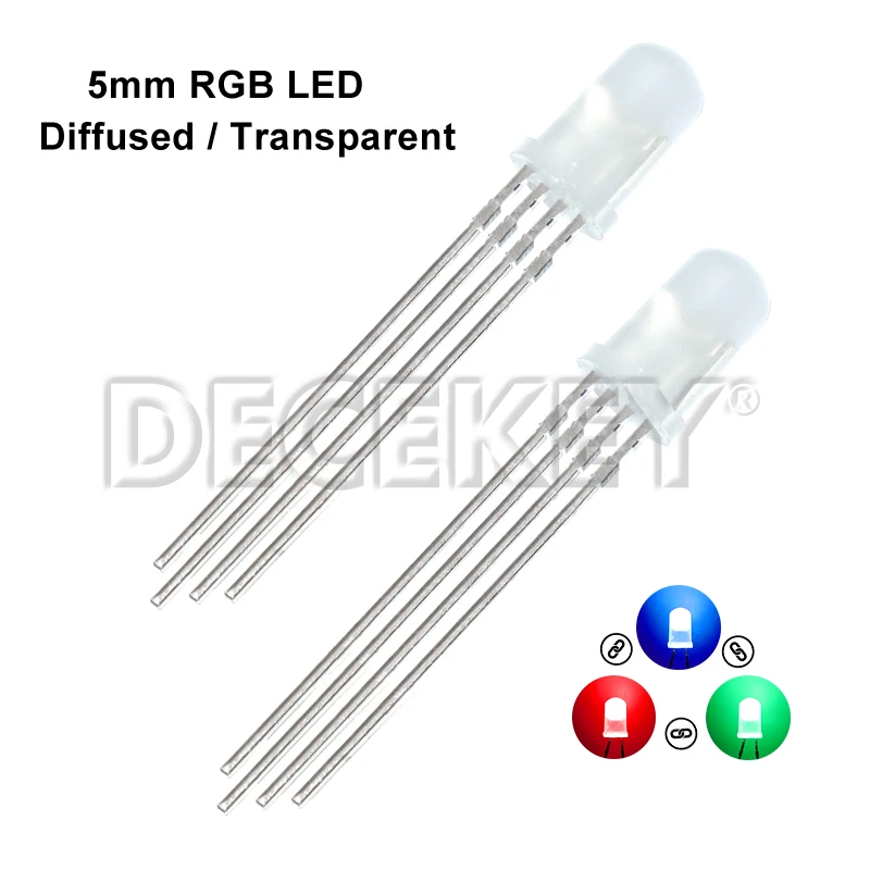 50 Stück 5mm Vollfarb-LED RGB Rot/Grün/Blau Gemeinsame Kathode/Anode Vier Beine Transparentes Hochleistungs-Farblicht 5mm Dioden Bunt
