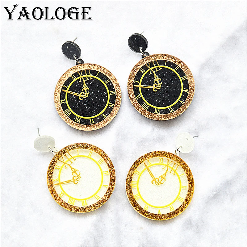 YAOLOGE New Arrival Acrylic Earrings Retro Creative Roman Numeral Timepiece Clock Earring Trendy Women's Ear Pendants