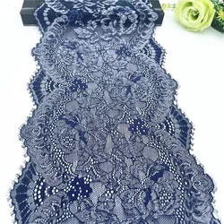 3y/lot larghezza 22.50cm blu scuro argento elastico ciglia pizzo Trim per gonna orlo biancheria intima cucito mestiere abbigliamento da sposa tessuto pizzo