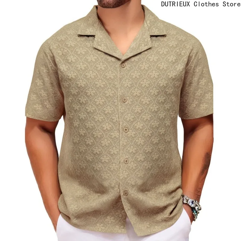 

【 Luxury Men's Wear 】 High-quality Business Casual Shirts for Men in Summer, Jacquard Fabric Cuban Collar Short-sleeved Shirts