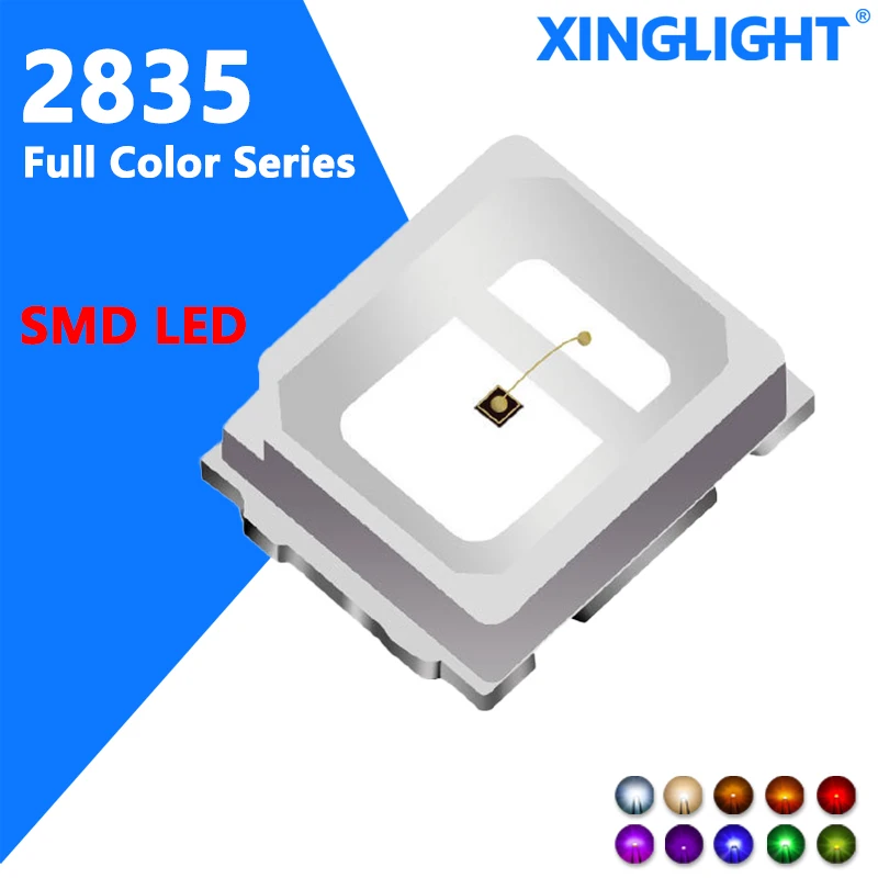 XINGLIGHT 100pcs High Bright Multi-color 2835 LED Diode 0.2W SMD Light Tubes Red Green Blue White Purple