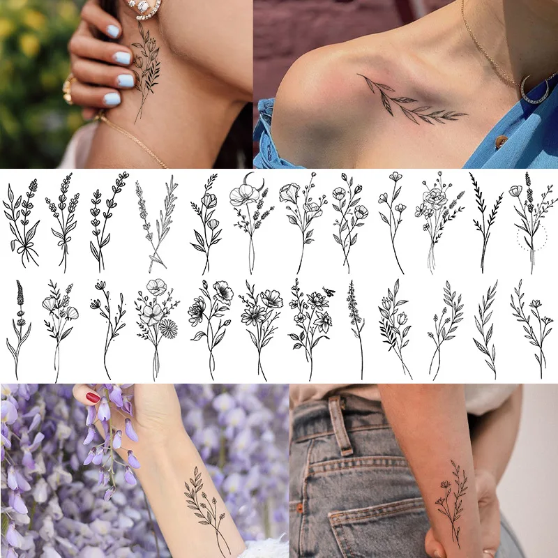 

Elegant Waterproof Body Stickers Sketch Style Butterfly Floral and Alphabet Designs for Woman Girls Arms Ankle Versatile Use