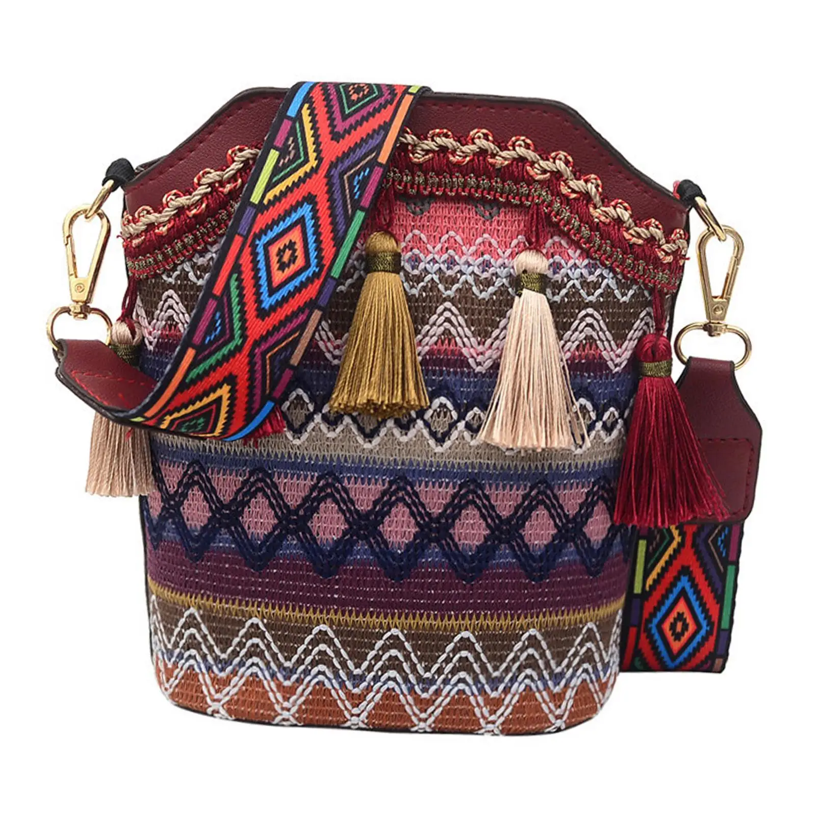 Borsa a tracolla con ricamo da donna borse a tracolla Hippie cerniera con cinturino regolabile