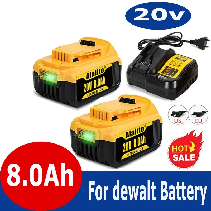 

2024 Upgrade 20V 8000mAh DCB200 Replaceable Li-ion Battery Compatible for Dewalt 18 Volt MAX Power Tools 18650 Lithium Batteries