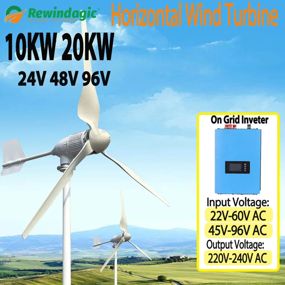 Generatore eolico orizzontale 10KW 20KW 24V 48V 96V dinamo magnetico energia libera forte potenza 220VAC uscita Inverter per la casa