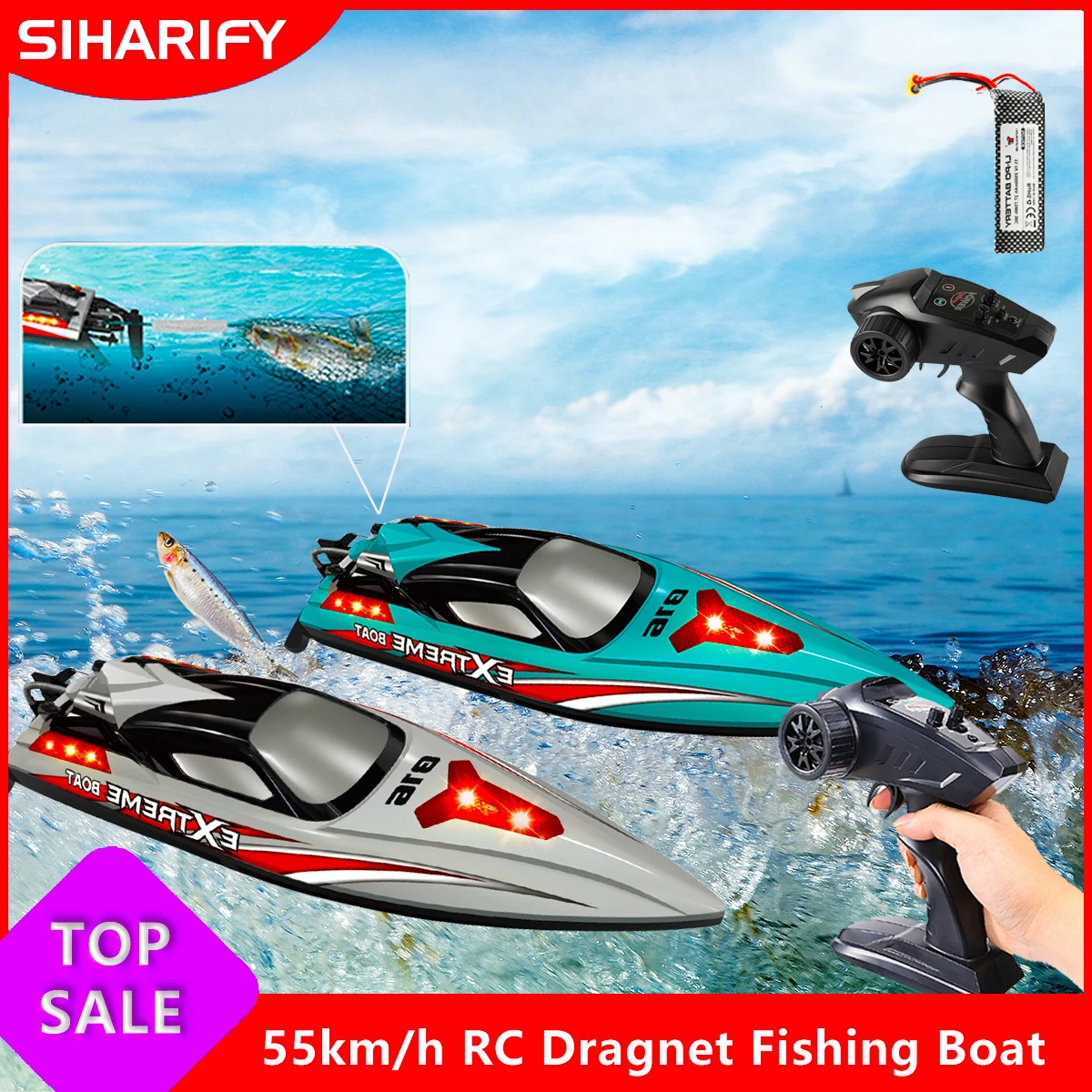 RC Fishing Boat 55KM/H High Speed Dragnet Ship Fishing Ground Bait Power Motor Racing Speedboat Remote Controlled Boat For Fish