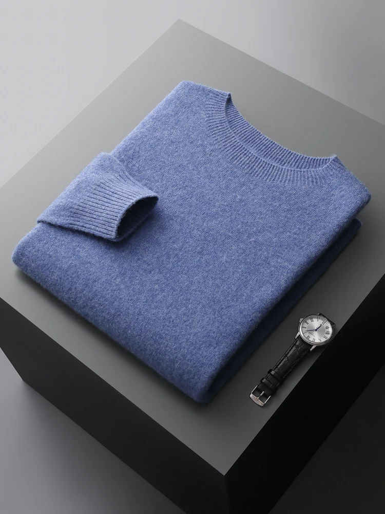 Basic Men's Seamless Wool Pullover Sweater Autumn Winter O-neck Solid 100% Merino Wool Knitwear Casual Simple Man Clothes Tops